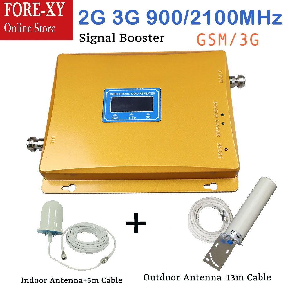 

LCD Display full set 3G W-CDMA UMTS 2100MHz 2G GSM 900Mhz Dual Band Cell Phone Signal repeater data Signal booster with Antenna