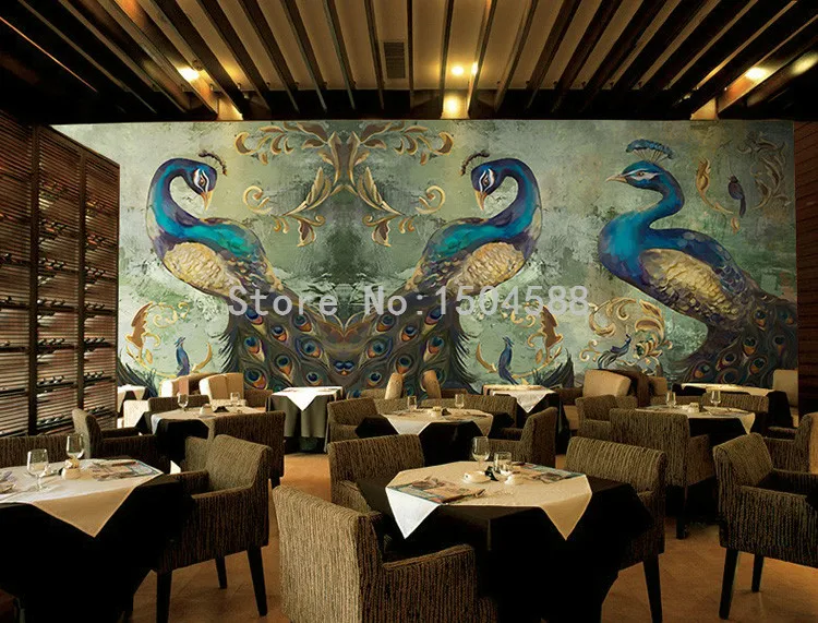 Классический европейский стиль павлин фото отель расписные обои Ресторан Декор интерьера 3D обои Papel де Parede 3D Paisagem