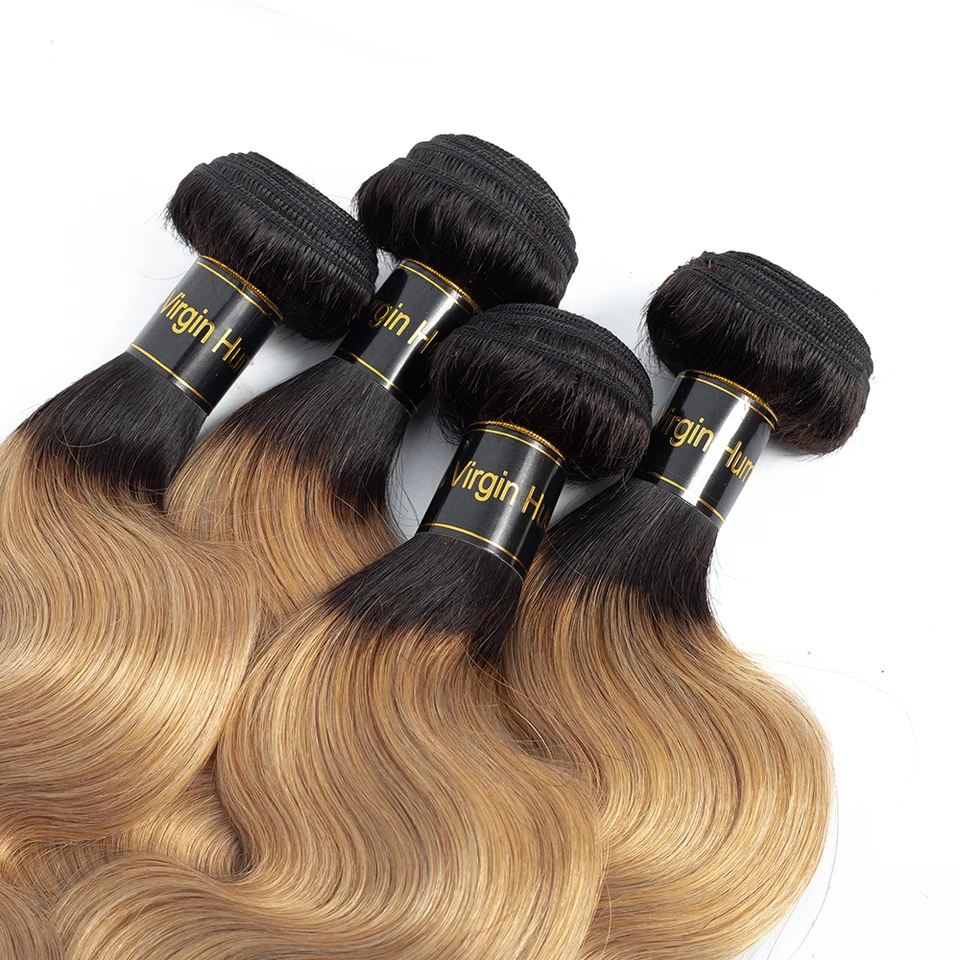 Qt Bleach Blonde Ombre Human Hair 3 Bundles Dark Roots T1b 27 Pre