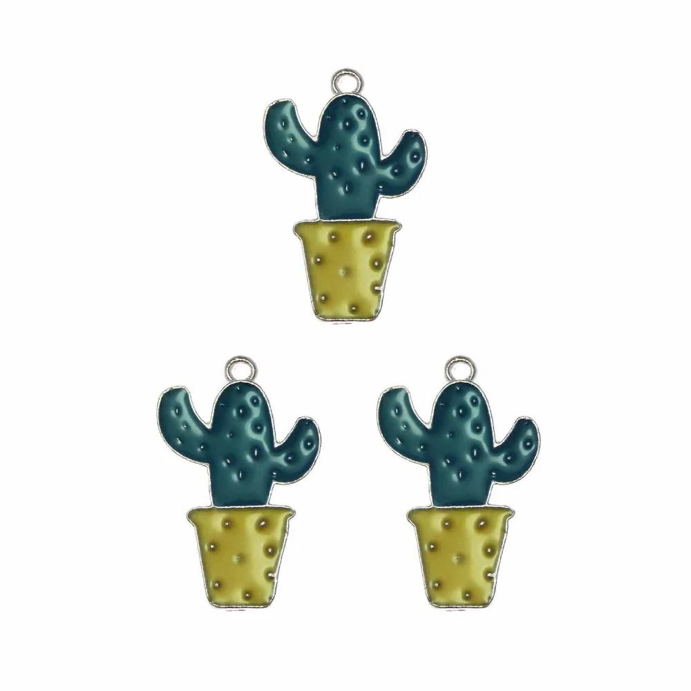 

10Pcs Fashion Green Enamel Cactus Charms Pendants Flower Jewelry Findings Handmade Craft DIY Earrings Necklace Bracelet Dec