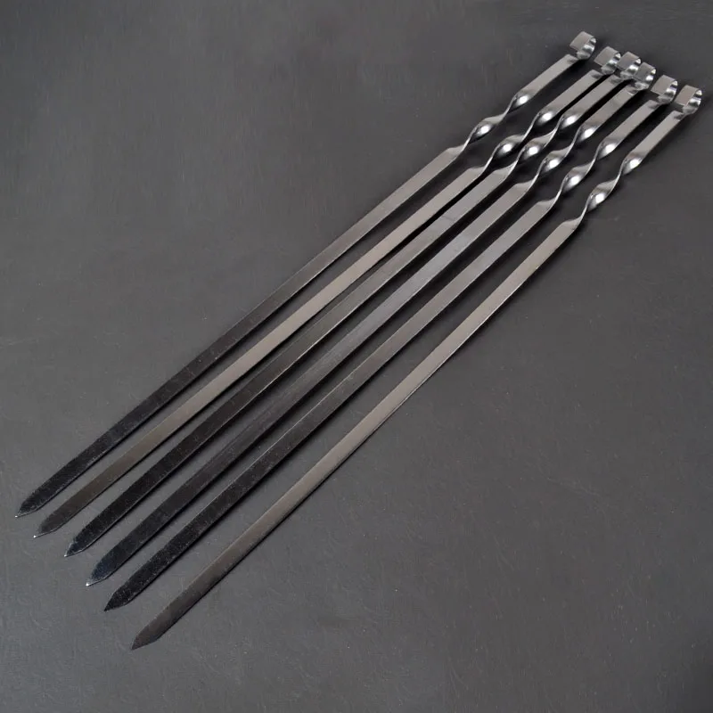 BBQ Skewers Stainless Steel Large Flat Barbecue Needle Skewer Set Shish Kabob Metal Handle Outdoor Forks Tool 6-12pc 21.6'' 55CM