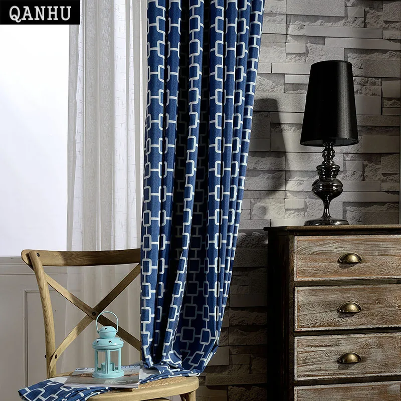 Us 20 0 Qanhu Promotion New Classical Blue White Printed Blackout Curtain Sets For Bedroom Window Tulle Curtain Free Shipping Qh 9 In Curtains From