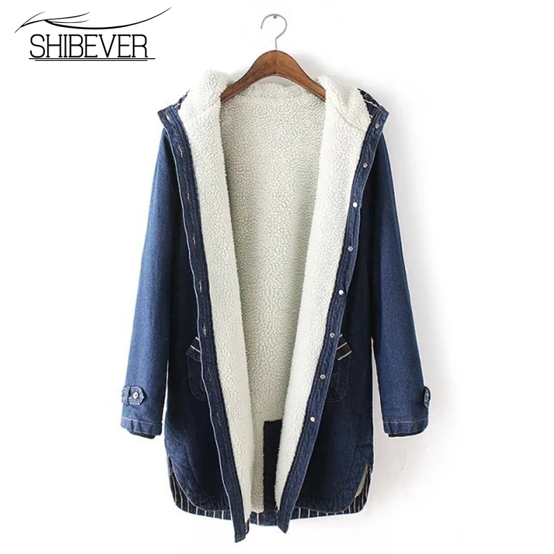 Ideal  New Winter Denim Jacket Women Outwear Fashion Long Sleeve Loose Fur Female Coat Casual Hooded Jacke
