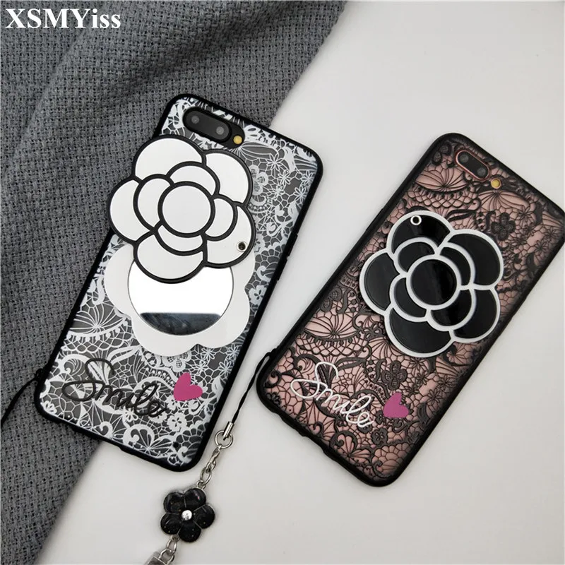 

XSMYiss Woman Retro Lace Protective Case With Mirror Flower For Samsung S6 S7 edge S8 S9 Plus Note 4 5 8 Phone Case