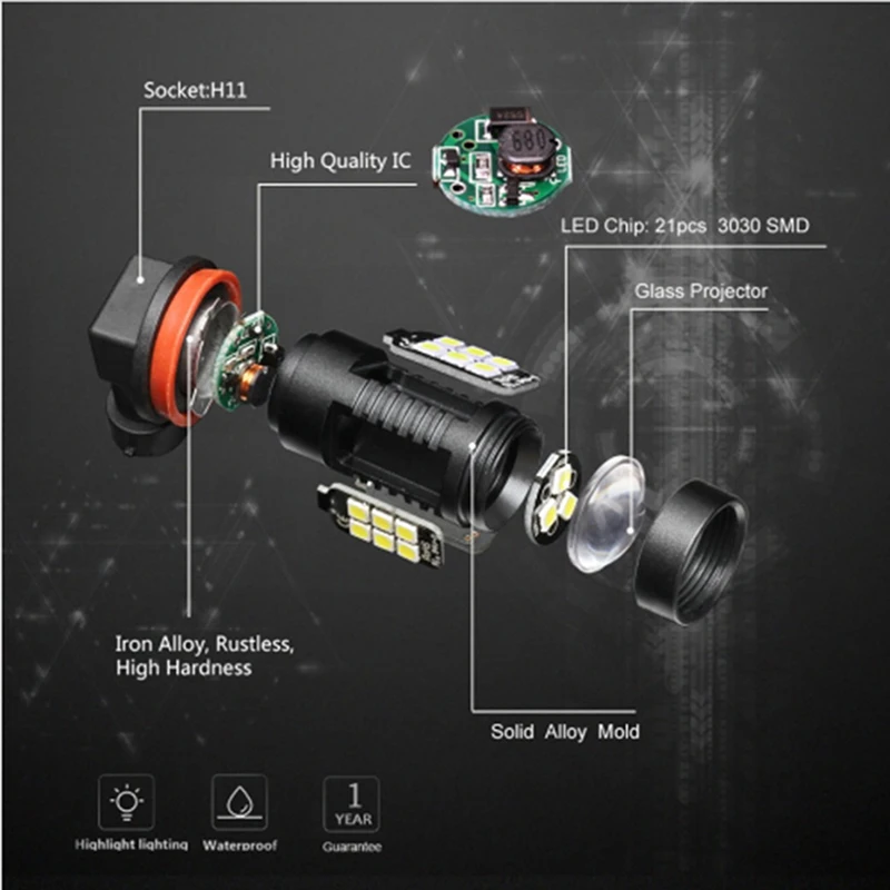 2 шт. H8 H11 Led HB4 9006 HB3 9005 Противотуманные фары лампы 3030SMD 1200LM 6000K белый автомобиль
