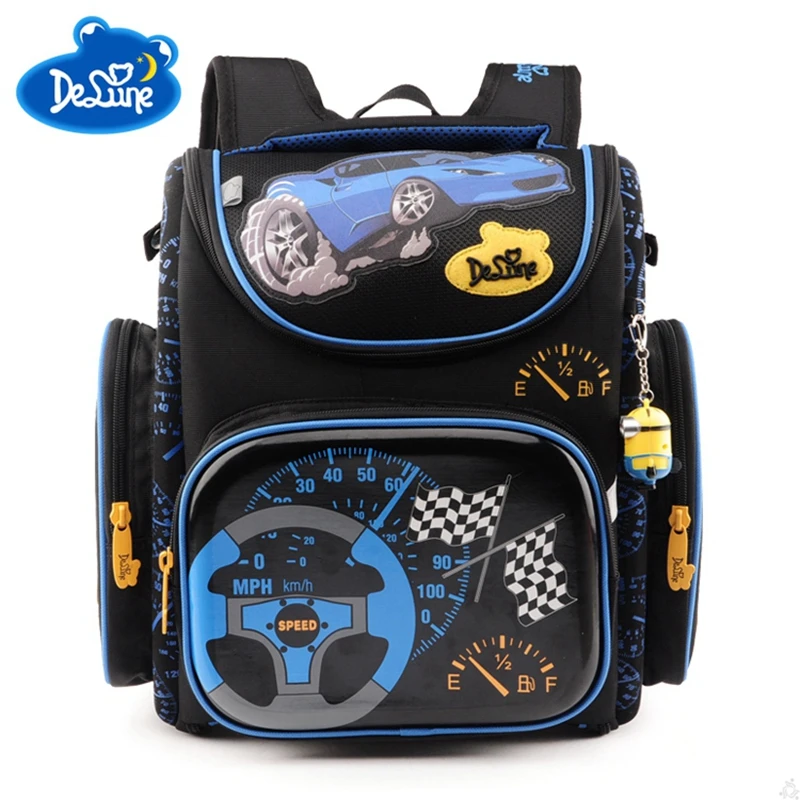 

Delune Children Orthopedic Bag for Boys School Backpacks Nylon Material Cartoon Car Pattern Bags for Grade 1-5 Mochila Menino