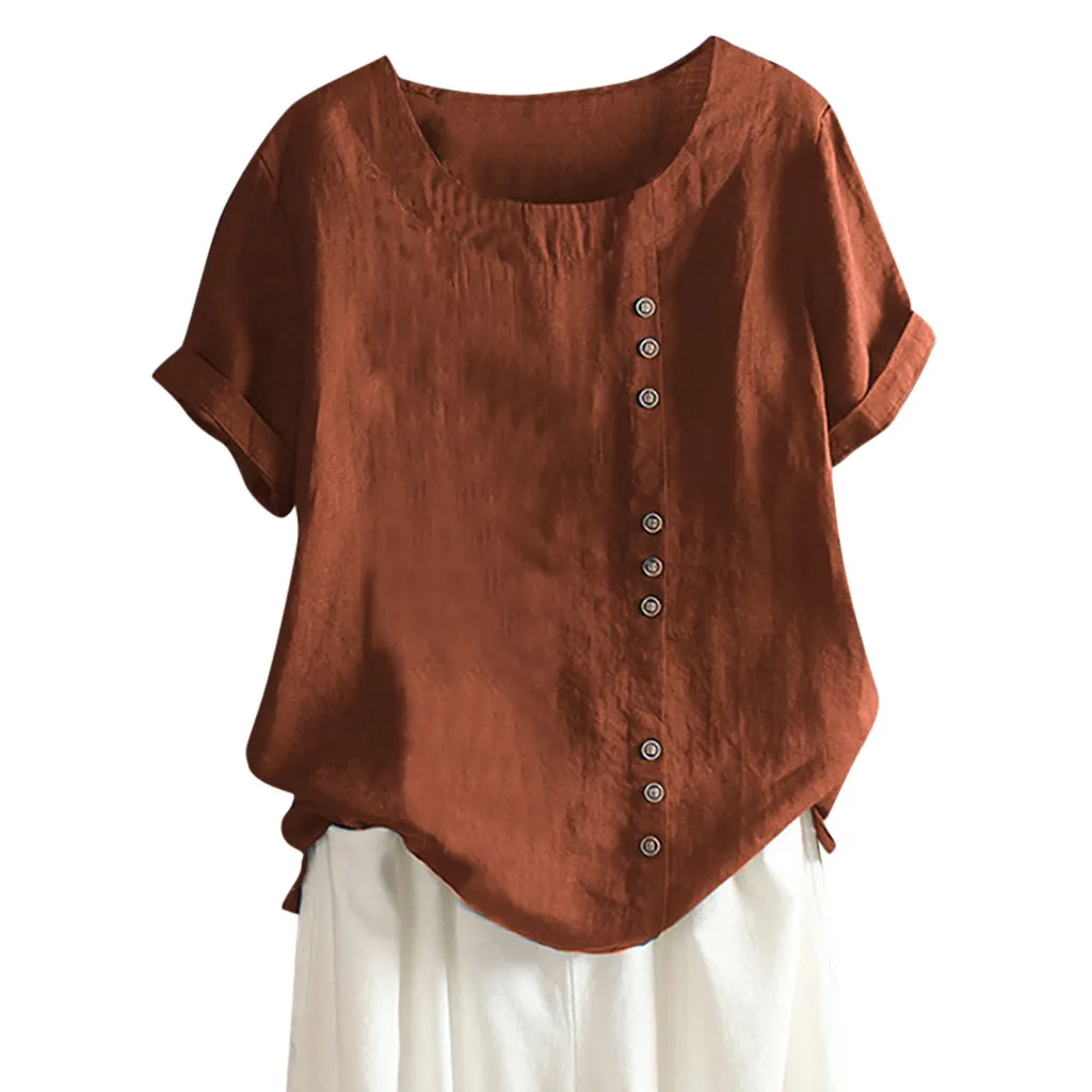 

5XL Womens Blouse Casual Loose Button Linen Tops Daily Boho Tanic Shirt Blouse Tops Plus Size Damska koszula YJJ2