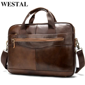 

WESTAL Genuine Leather Messenger Bag Men Shoulder Bag Casual Male briefcases laptop Men's computer bussiness totes for Men 1118