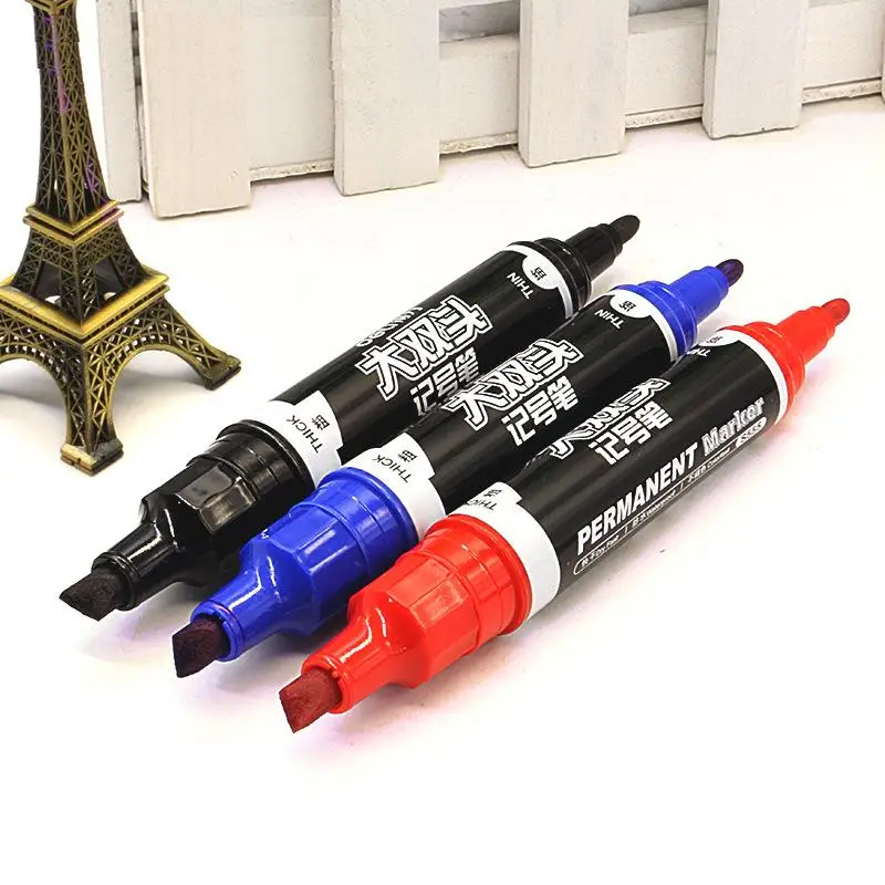 Двухсторонняя Перманентная масляная ручка-маркер 1,5 мм и 6,0 мм с наклонной головкой, синий, черный, красный, важные вещи, маркировка, Примечание Deli S555