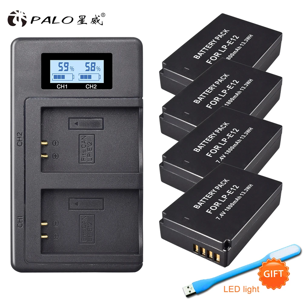 

4Pcs LP-E12 LPE12 LP E12 Camera Battery + LCD USB Dual Charger for Canon M 100D Kiss X7 Rebel SL1 EOS M10 EOS M50 DSLR camera