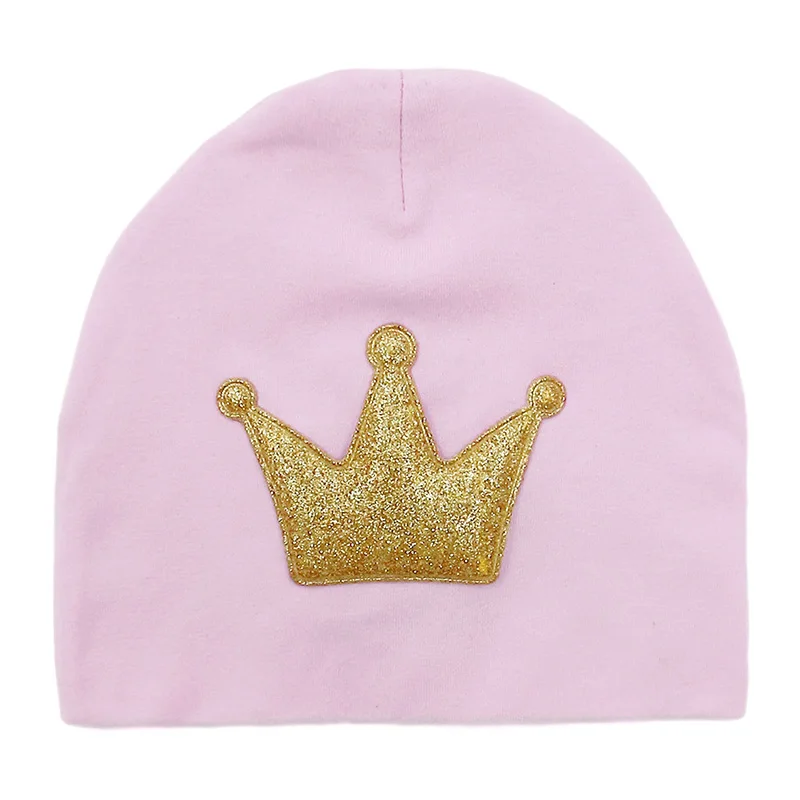 GZHilovingL/Новинка; милая хлопковая шапка с короной; шапочки для новорожденных девочек и мальчиков; сезон весна-зима; мягкая детская шапка для фотосъемки - Цвет: light pink-gold