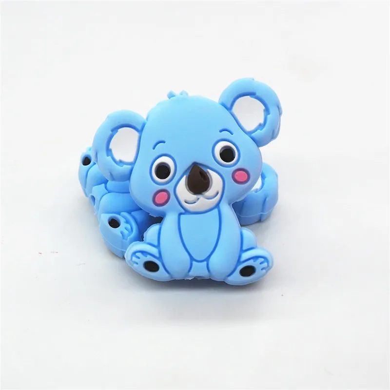 Blue Chengkai 10 шт Силиконовые Прорезыватели для зубов DIY Единорог звезда Пингвин цветок коала Фламинго Детские Прорезыватели для зубов сенсорные ювелирные изделия Мультяшные бусины - Цвет: Blue