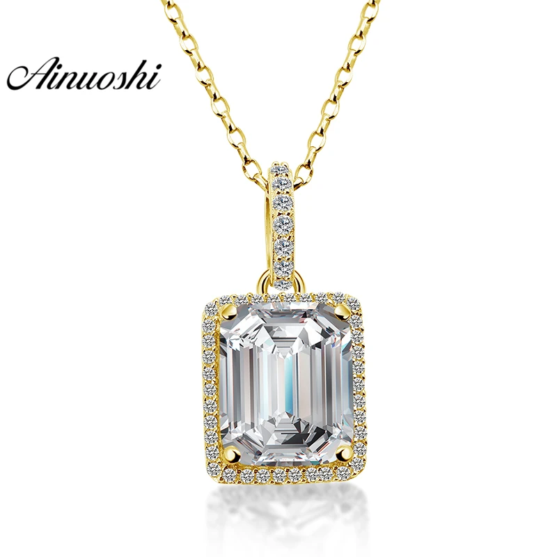 

AINUOSHI 10K Yellow Gold Rectangle Pendant 4ct Emerald Cut Big SONA Simulated Diamond Pendant Women Engagement Separate Pendant