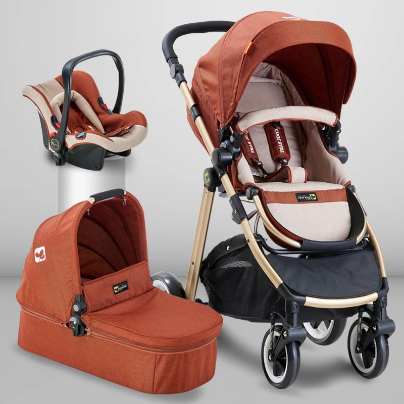 

Babyfond Baby Stroller High Landscape Trolley Two-way Shock Proof carts 3in 1 Child Umbrella car European High-end Materia