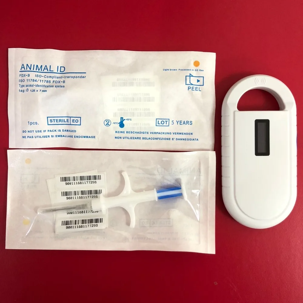 

134.2KHz FDX-B pet microchip scanner OLED Display Portable dog cat animal rfid reader with 1.25*7mm High Quality Pet Syringe 2pc