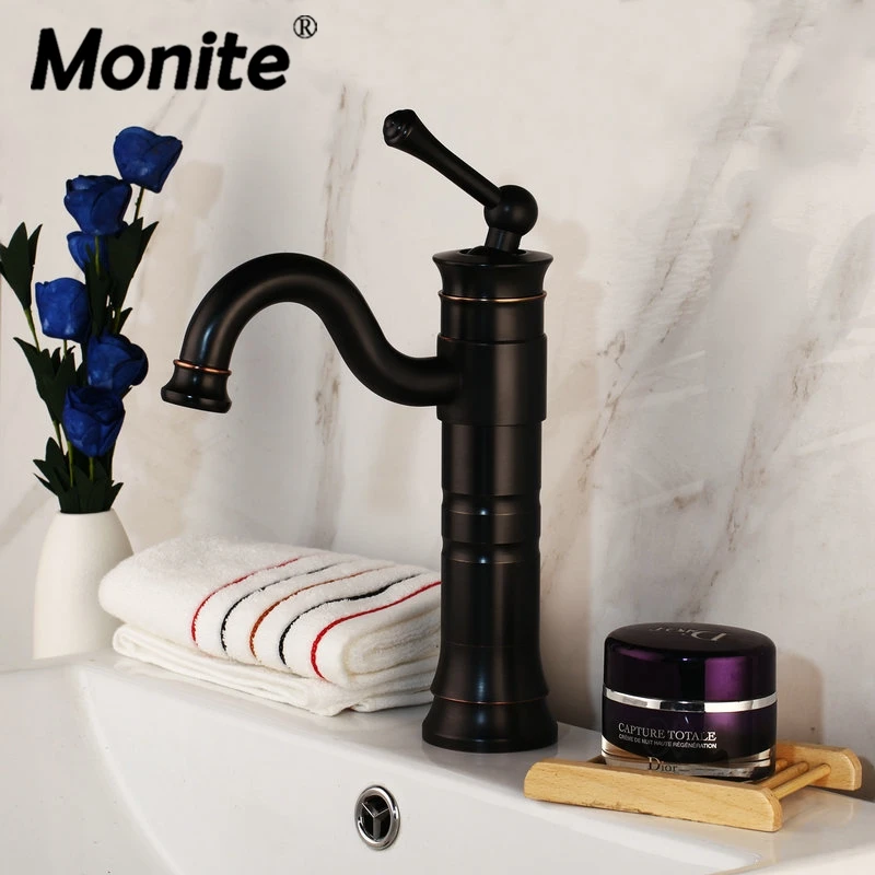 

Monite Black Oil Rubbed Bronze Bathroom Faucet Basin Stream Spout Bathroom Deck Mount Sink Vanity Tap Mixer Faucet