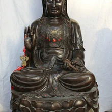 USPS в США S2512 4" Старый Китайский Буддизм Бронзовый Сиденья Кван-инь Гуань Инь Бодхисаттвы Ваза Статуя