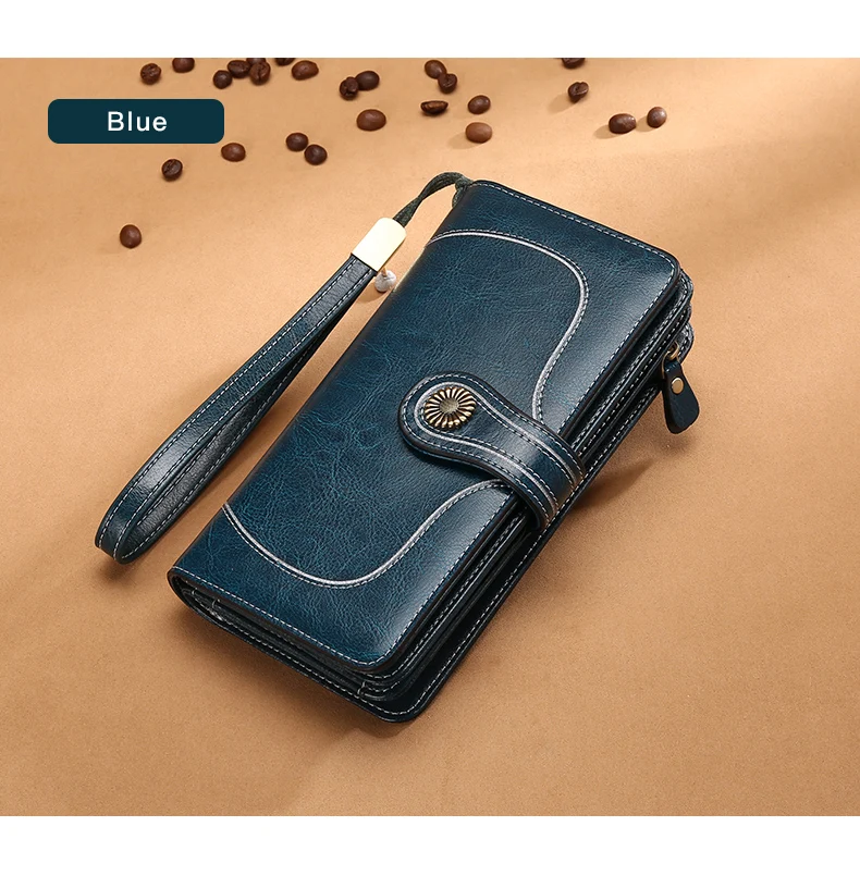 Large Capacity Split Leather Card Holder Quality Wallet Long Women Wallet Zipper Clutch Casual Zipper Retro Purse Women