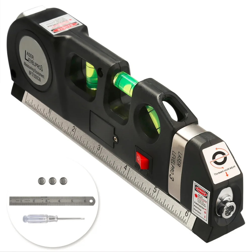 

1pc Multipurpose Level Laser Horizon Vertical Measure Tape 8FT Aligner Bubbles Ruler Tool for Hanging Pictures Laying Flooring