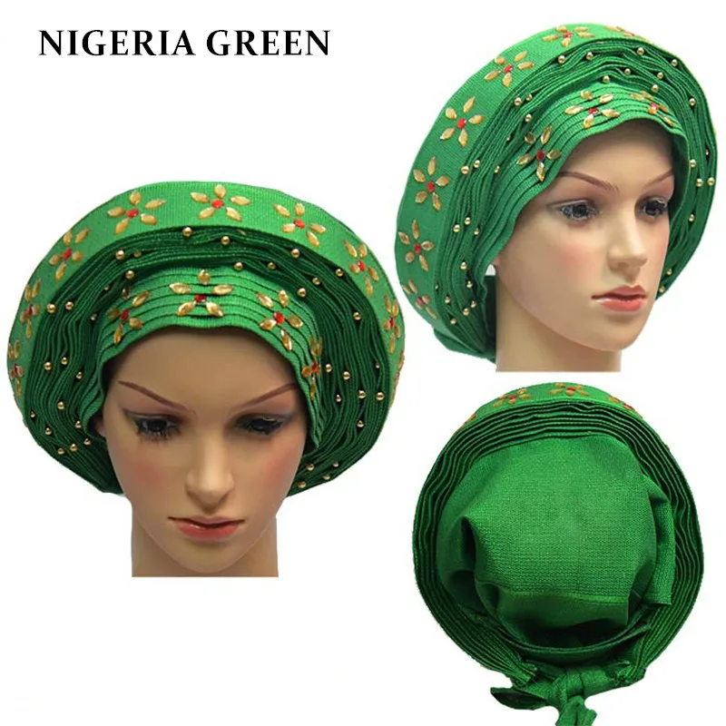 Авто геле нигерийский головной убор Африканский aso oke headtie с бусинами 1 шт./компл. используется для Вечерние Бесплатная доставка Нигерия