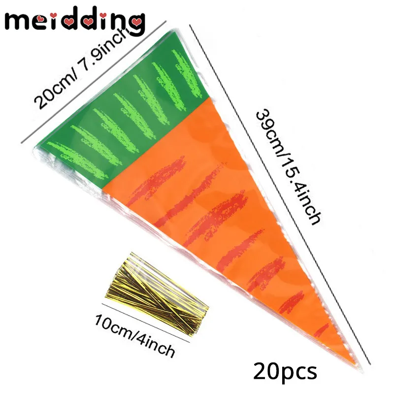 20шт пасхальные украшения Морковные конусные мешки целлофановые угощения сумки для конфет ручной работы печенье с золотым твист Галстуки День Рождения Декор