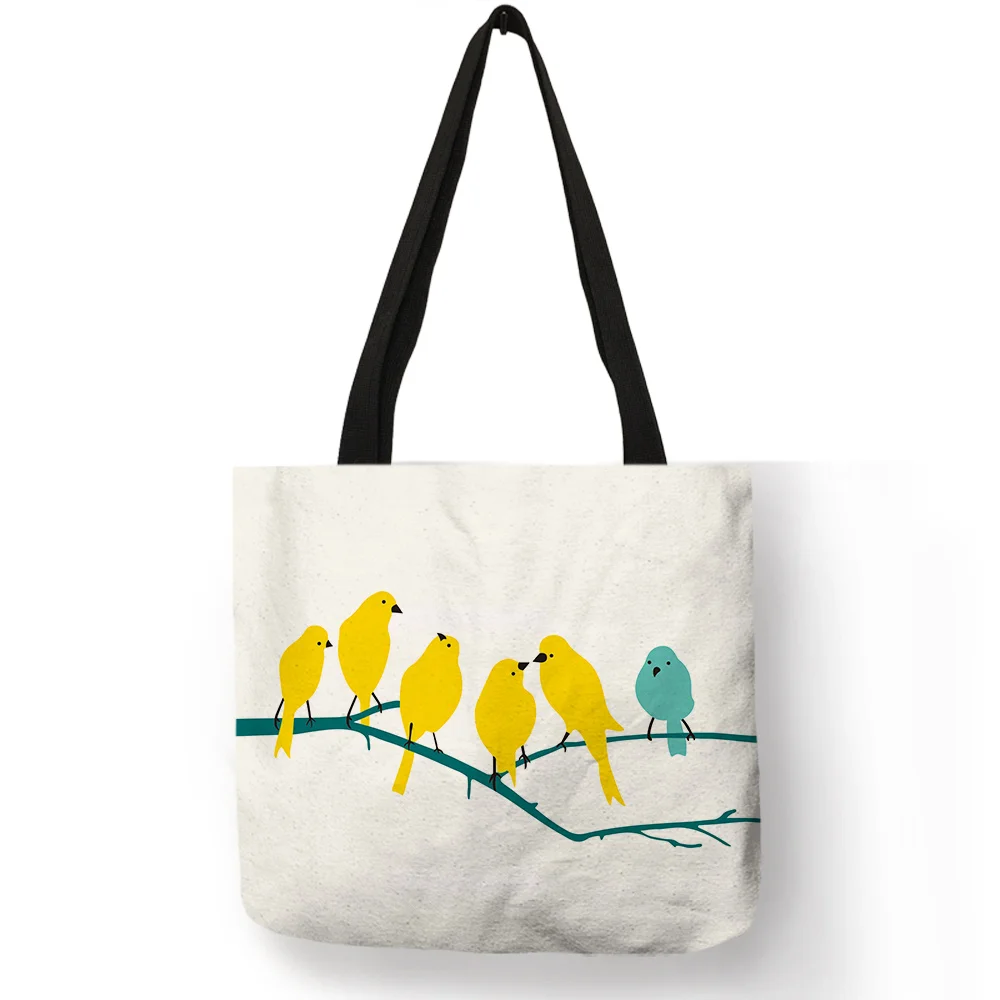 

Simple Animal Handbag Rest Bird Black Navy Yellow Silhouette Print Shoulder Bags Linen Shopping Travel Beach Portable Tote Bag