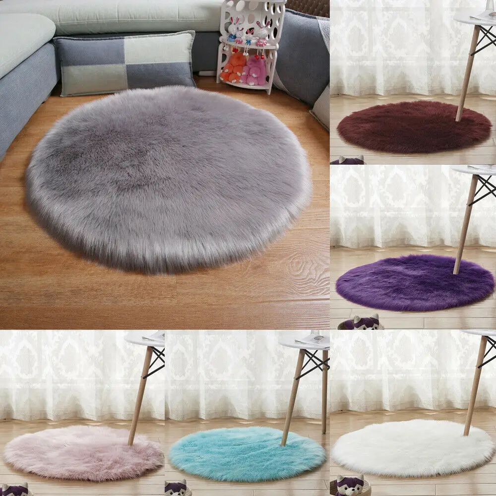 

Home Textile 30 40 60cm Rug Shaggy Chair Cover Round Plush Artificial Wool Rugs Carpet Pad Mat Home Decor Rug