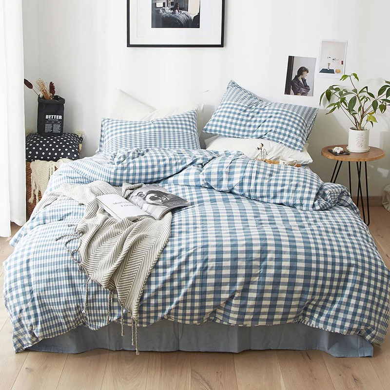 Vintage wrinkled Stone washed cotton bed cover set 3pcs single 4pcs