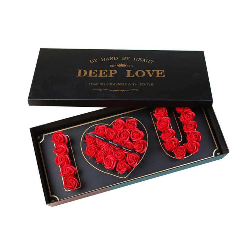 

Eternal Red Rose Box Artificial Fake Soap Flowers Gift Heart Box Valentines Day Girlfriend's Gift For Women Wedding Decoration