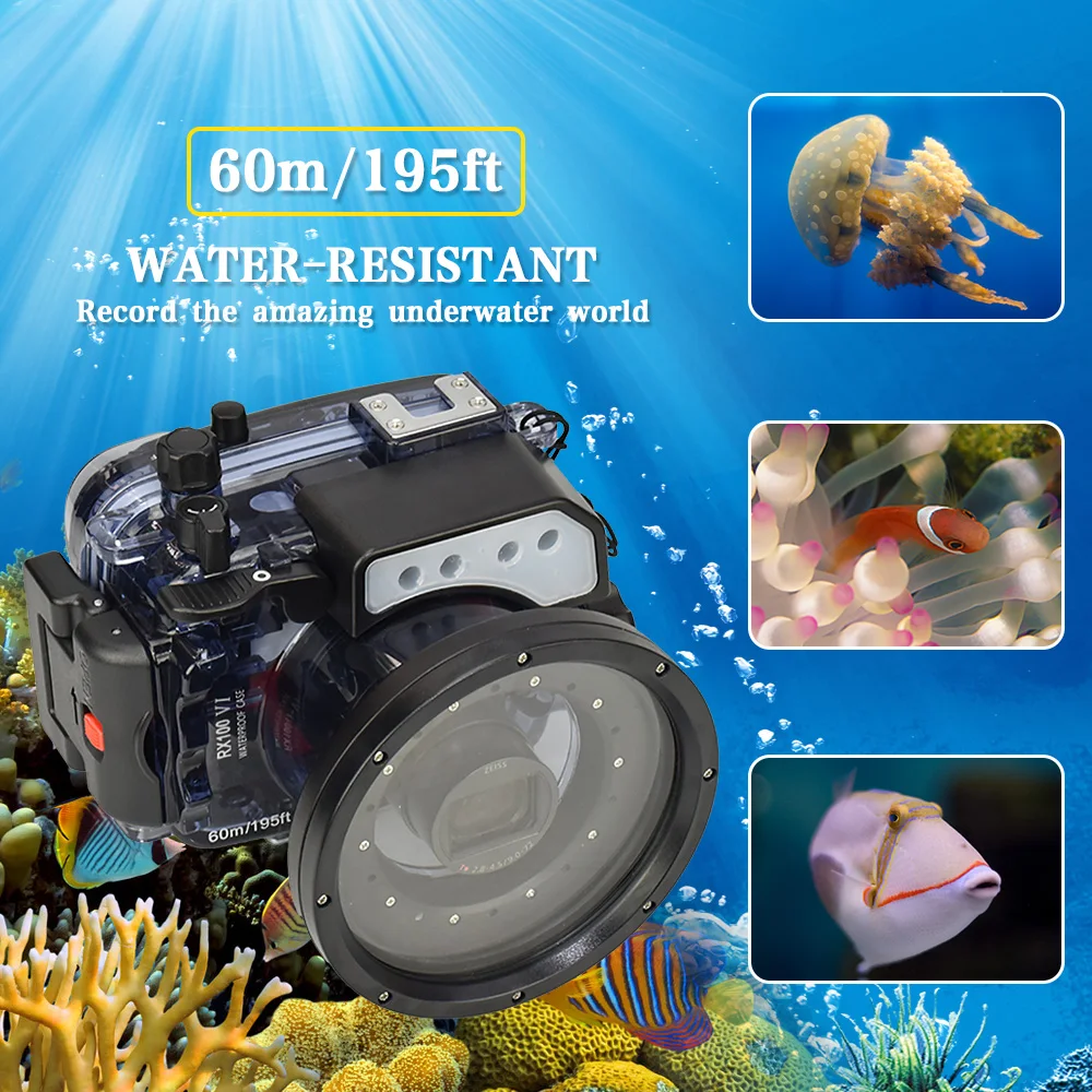 60m/195ft Waterproof Underwater Housing Camera Diving Case for SONY DSC-RX100 VI RX100 M6 RX100 mark 6 VI Bag Cover