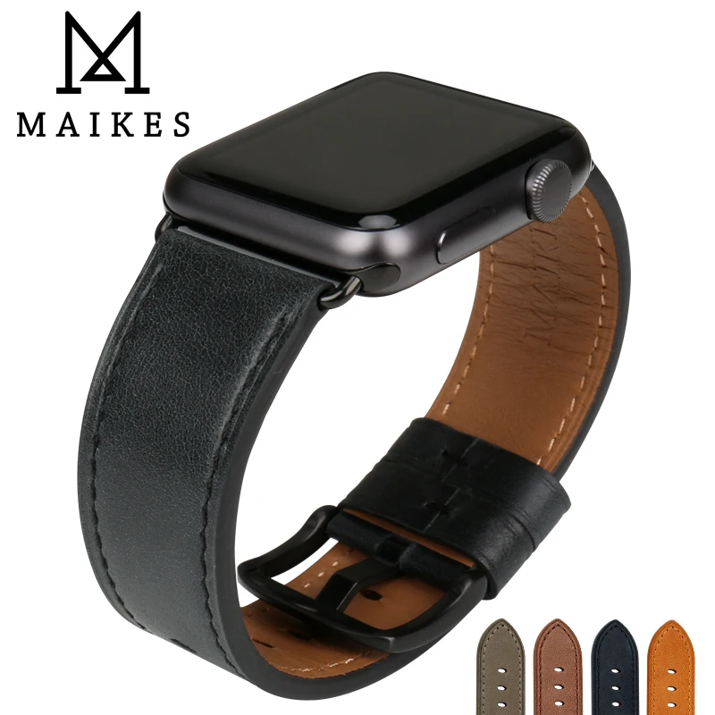 Meilleur MAIKES Qualité En Cuir Montre Bracelet Remplacement Pour Apple Montre Bande 44mm 40mm 42mm 38mm Série 4 3 2 1 iWatch Bracelet