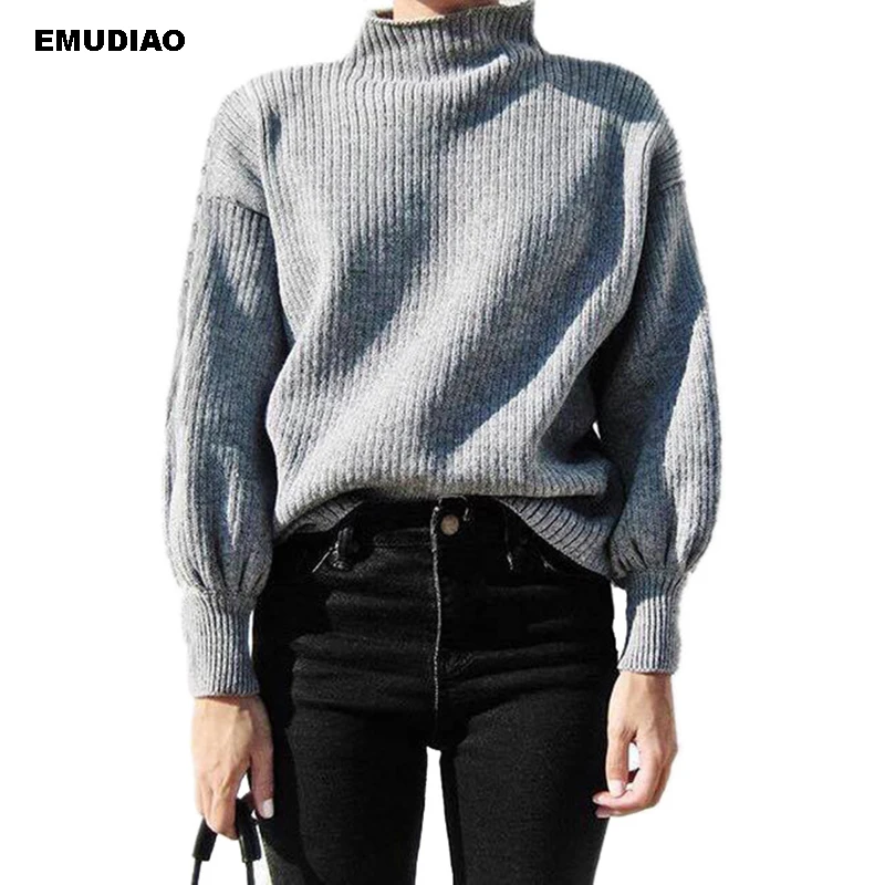 

Turtleneck Sweaters Woman Lantern Sleeve Knitted Pullovers Autumn Winter 2019 Casual Streetwear Women Sweater Pull Femme Jumper