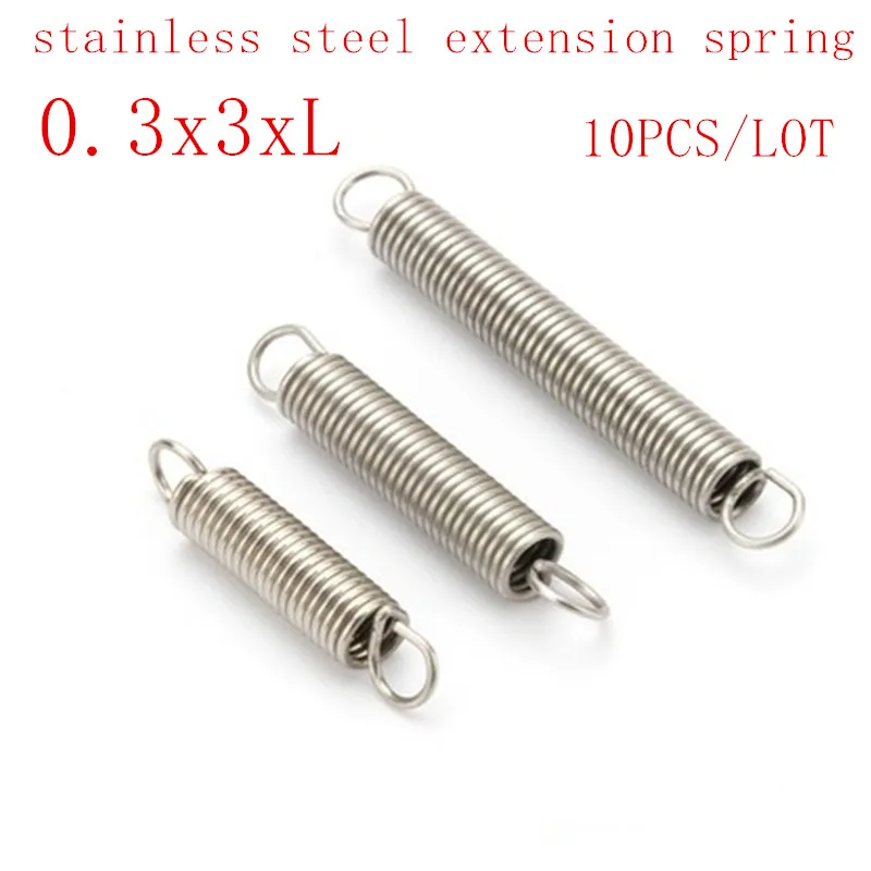 

10pcs/lot 0.3mm extension spring 0.3 x 3 x 15/20/25/30/35/40/45/50 Stainless steel extension tension spring with hooks