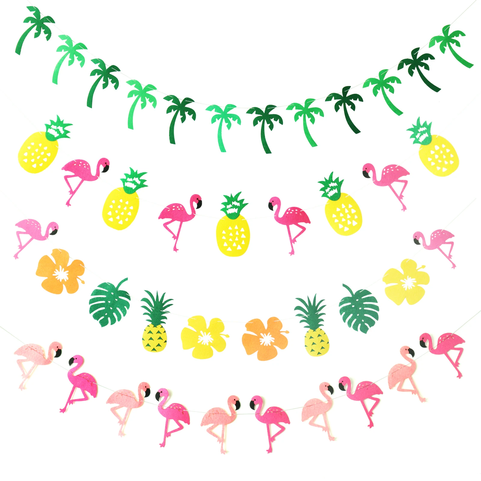

1Set 3M Tropical Leaves Flamingo Theme Party Banners Non-woven Fabric Bunting Flags Wedding Decoration Birthday Supplies