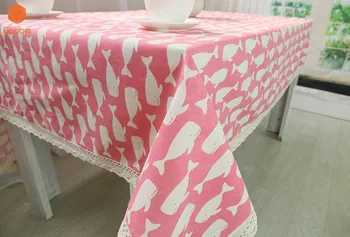 

Bohemia dolphin Thicking Table cloth With White lace100% Linen Cotton Kitchen Decor Table Covers Non-slip Printed Dustproof YN27