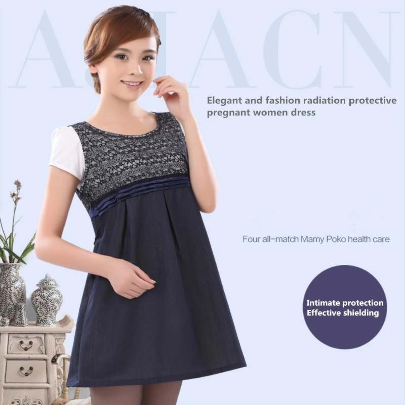 

Four seasons to wear fashion silver fiber electromagnetic radiation protective dress Navy blue women EMF shielding clothing