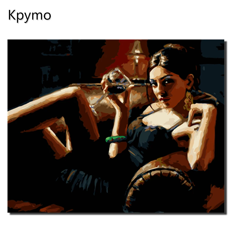 Miglior Hot Sexy Donna con il Vino Pittura Dai Numeri su Tela FAI DA TE Astratta Della Pittura A Olio Frameless Complementi Arredo Casa di Arte Della Parete Immagine VA 0359