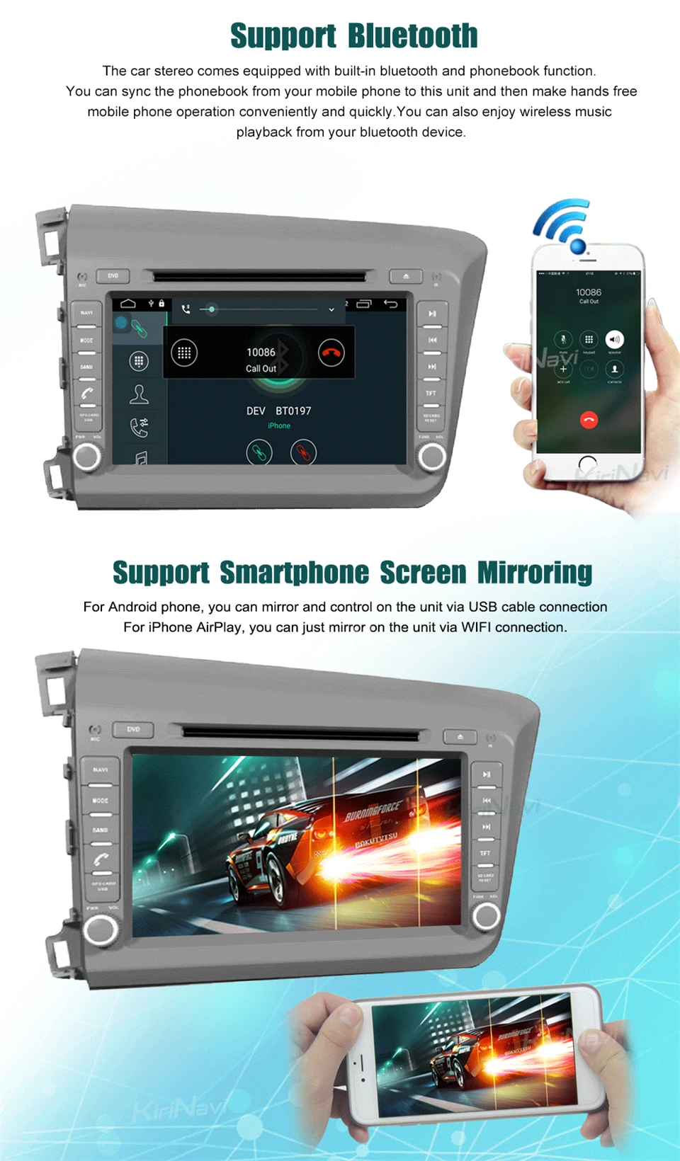 Flash Deal KiriNavi Octa core 4G LET android 7 car multimidia autoradio for Honda Civic dvd gps 2012 - 2015 support 4K video 4G 5