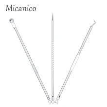 Micanico 3 шт. серебристый угорь нержавеющей стали иглы Черноголовых Extractor лечение акне Прыщ Remover Очиститель пор Уход за лицом