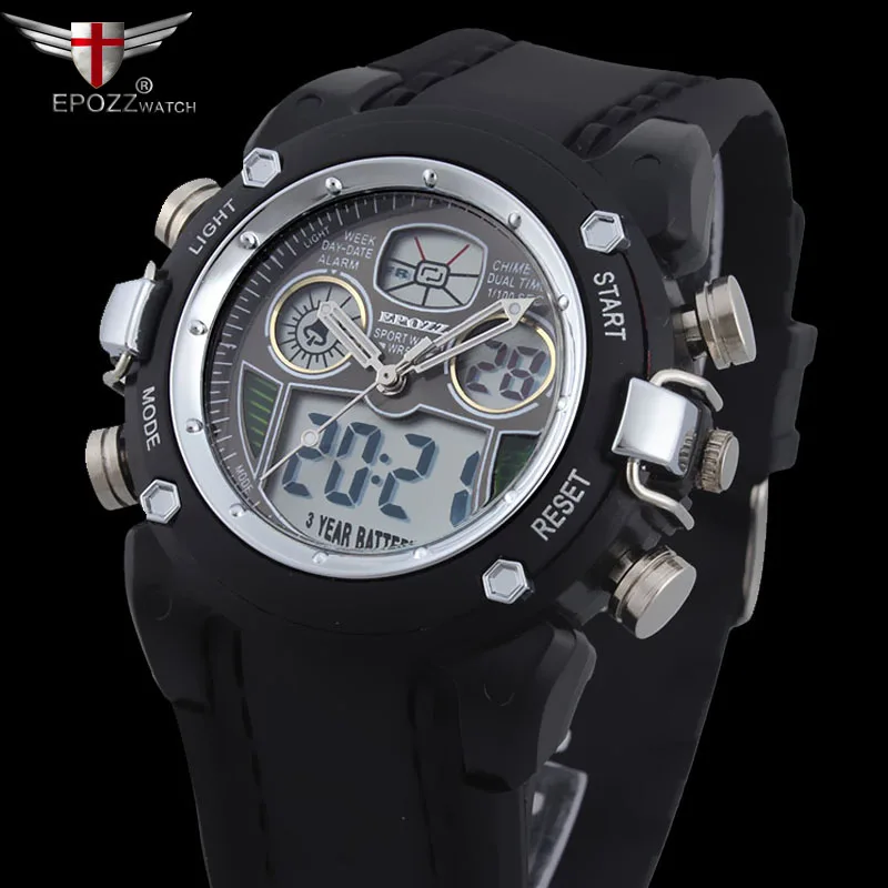 Punk style Fashion Sport Military Top Brand Epozz Mens Watches Rubber Alarm Clock Quartz Watch Men Wristwatch Relogio Masculino | Наручные