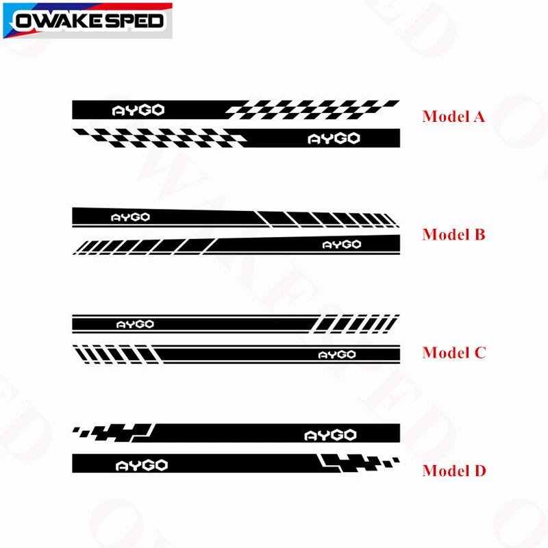 Гоночные спортивные полосы, наклейки для боковой двери автомобиля, юбки для Toyota AYGO-, автомобильные аксессуары для тела, водонепроницаемые наклейки