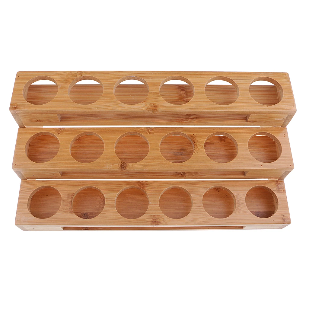 3 Tiers Natural Wood Rectangle Essential Oil Bottles Storage Display Rack