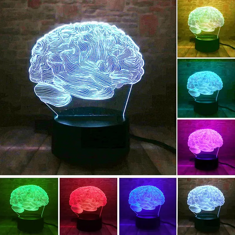Novelty Flashing Nightlight Brain Model LED 3D Illusion Lamp Colourful