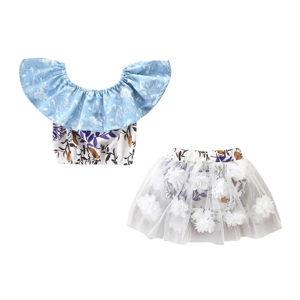 

Toddler Girl Clothes Kids Newborn Kids Baby Girls Outfits Clothes Floral Print T-shirt+Tulle Shorts Suit 2019 clothes