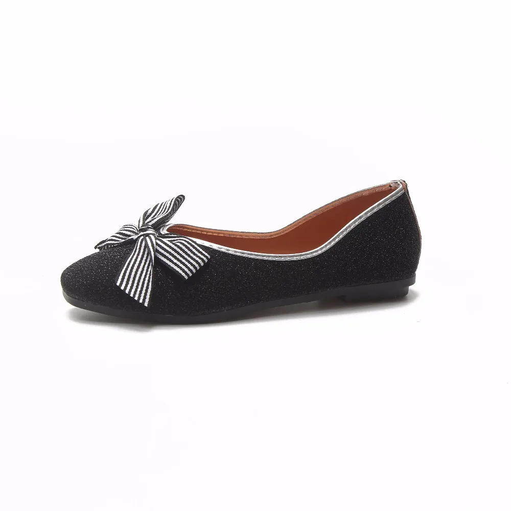 

2019 Women Shoes Pointed Toe Bow-knot Ladies Flat Shoes Office Lady Flats Autumn Shiny Sequins Slip on Bow Shoes Women