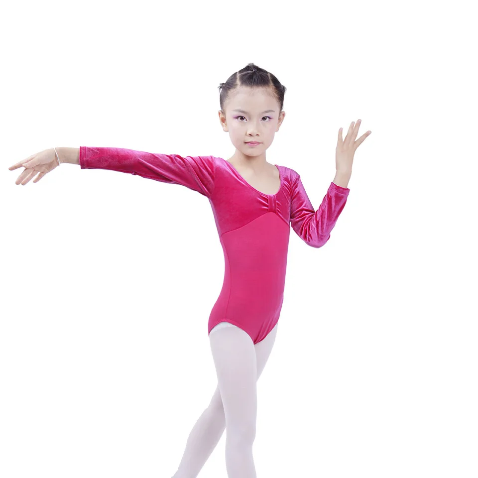 Autumn Gymnastic Leotard Long Sleeved Velet Children Dance Bodysuit