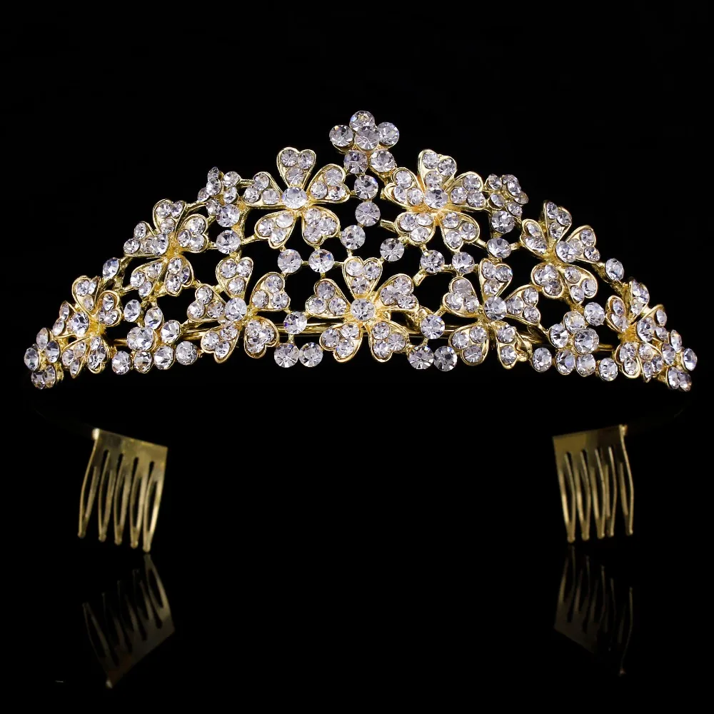 

2017 New Fashion Flower shape Cystal SilverColor Crown Tiaras for Women Gifts Bridal Wedding Dress Jewelry Hair Crown