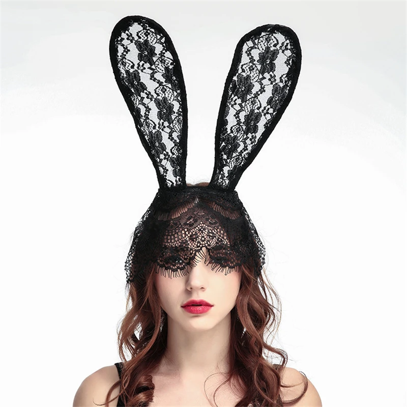 

1PC Rabbit Ear Headband Sexy Lace Hair Band Headwear Women Hair Accessories Bunny Ears Girl Hair Hoop Halloween Mask Dance Party
