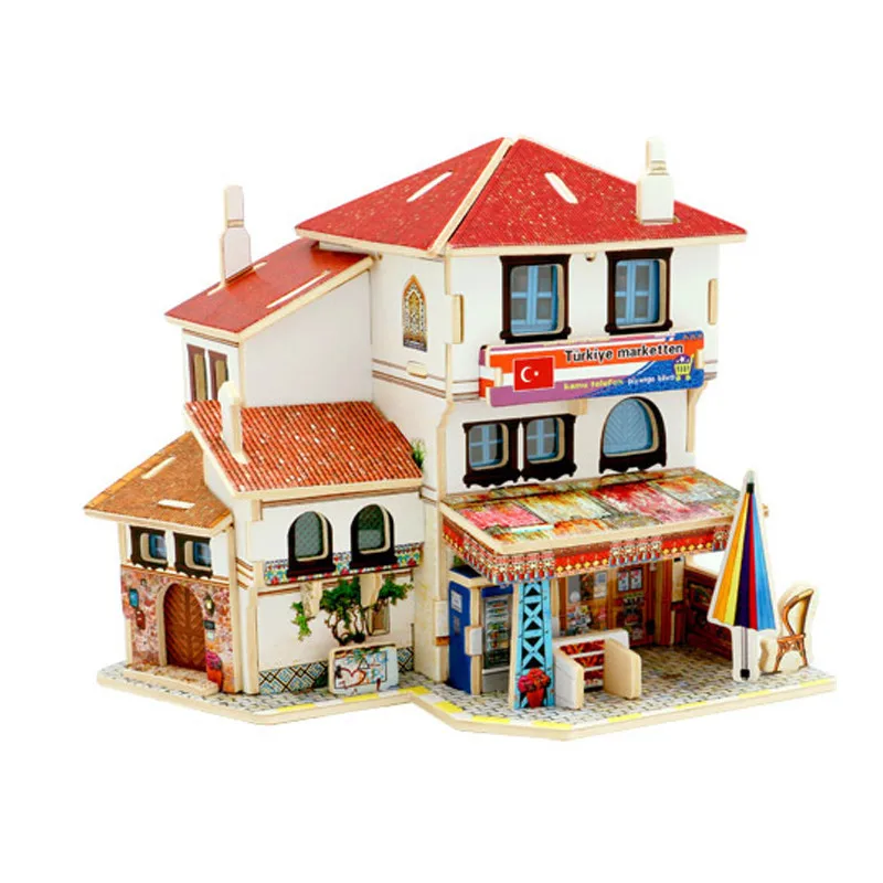 

Doll House Turkish Style Puzzle Wooden DIY Puzzle House Children Handmade Building Card Blocks Toys World Style Dollhouse Gift