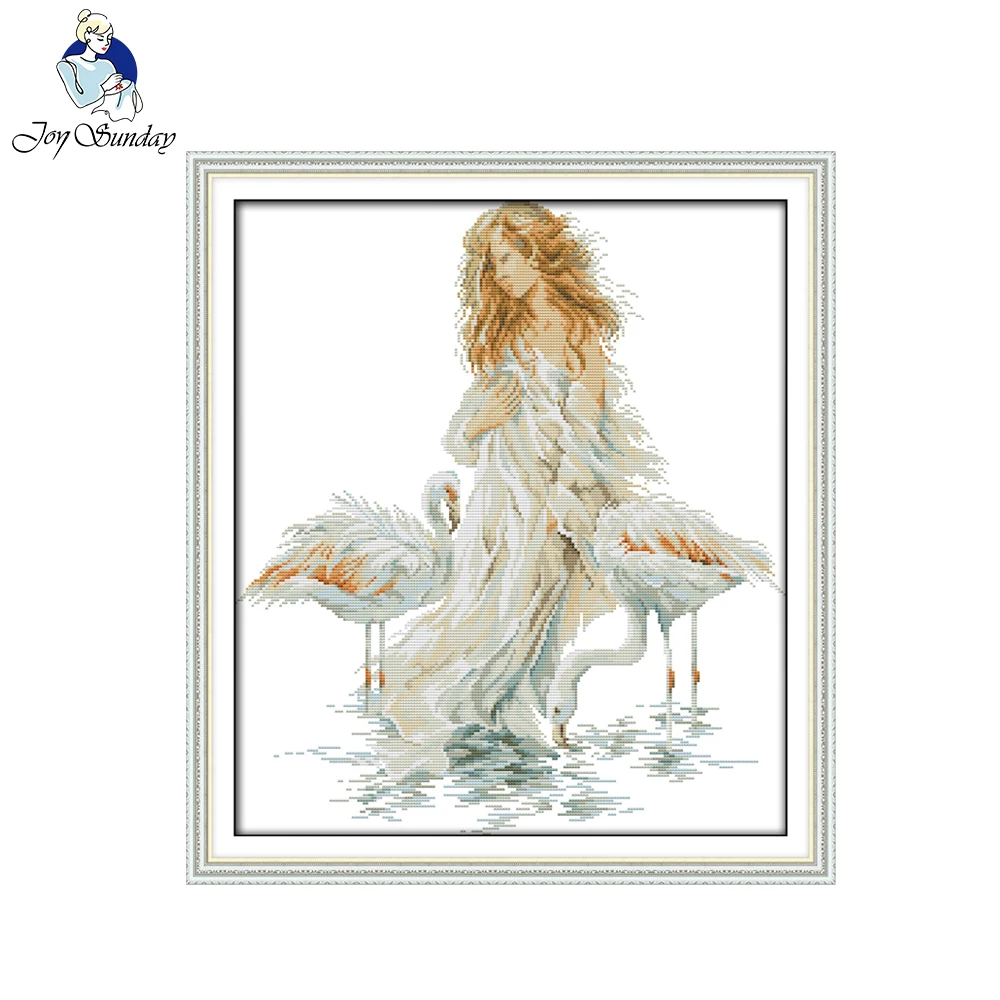 

Joy Sunday The Girl With The Crane Pattern Printed Counted Cross Stitch 11CT 14CT DIY Cross Stitch Kit For Embroidery Needlework